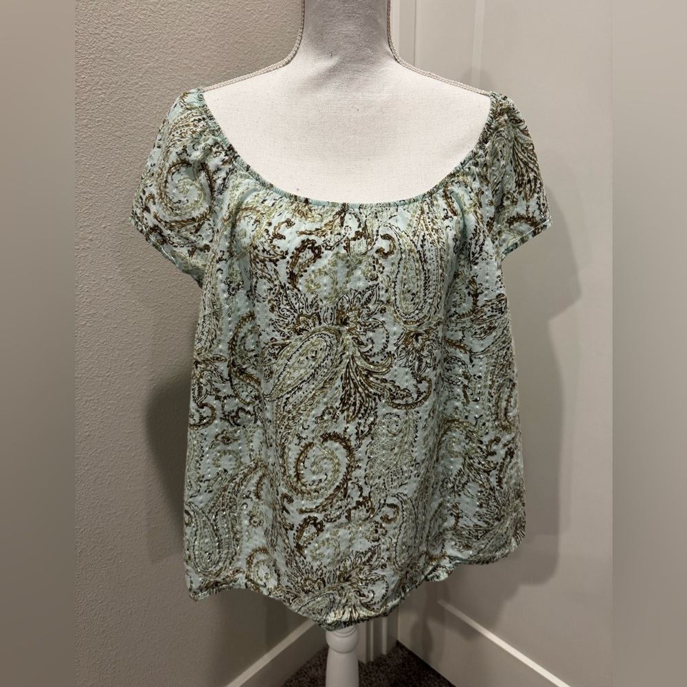 Lane Bryant Paisley Blouse in Green and Brown